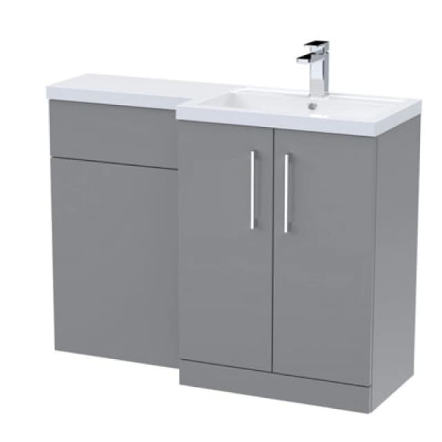 Nuie Arno Right Hand Combination, Polymarble Basin Pre-Drilled With 1 Tap Hole, Bathroom Storage Unit In Satin Grey, 1100mm
