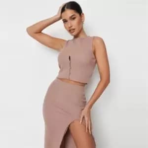 Missguided Button Front Split Top - Brown