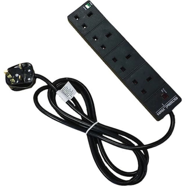 Cablenet Cablenet 4 Way UK Black 13Amp Surge Protected Power Strip with 10m Lead PB-4W10MB
