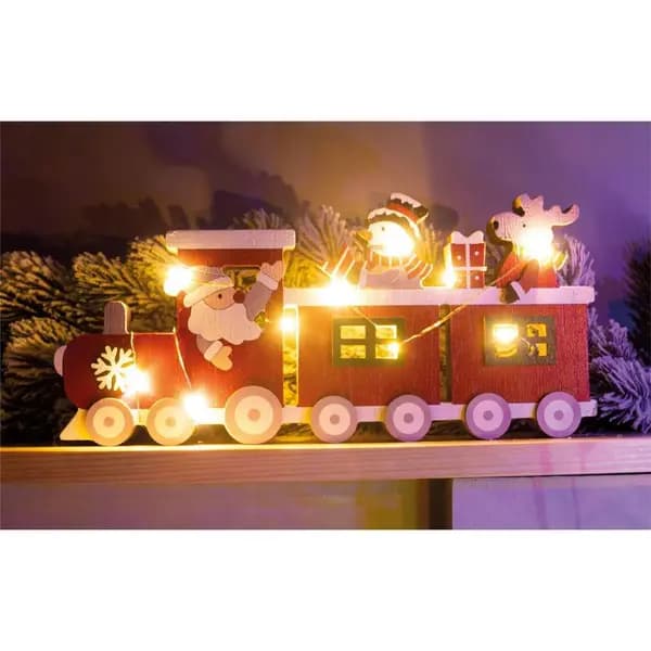 Battery Powered Christmas Train LED Light Ornament with Santa Snowman and Reindeer ELV-938710