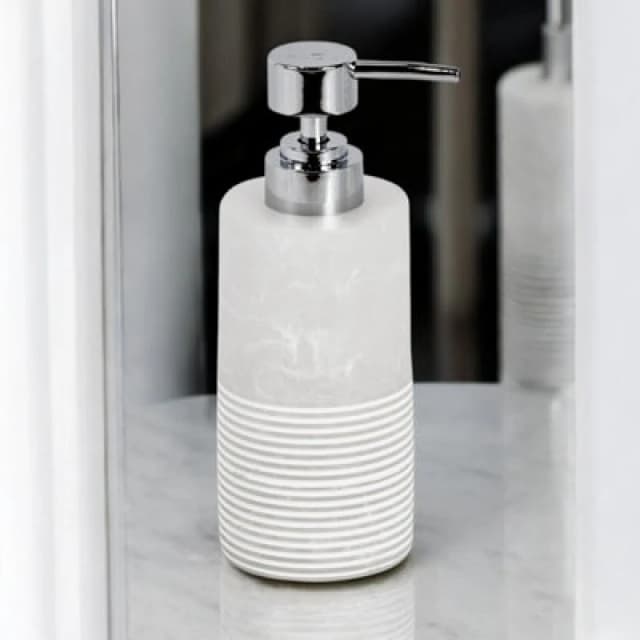 Showerdrape Bianco Frost Onyx White Striped Liquid Soap Dispenser, White BIALSD