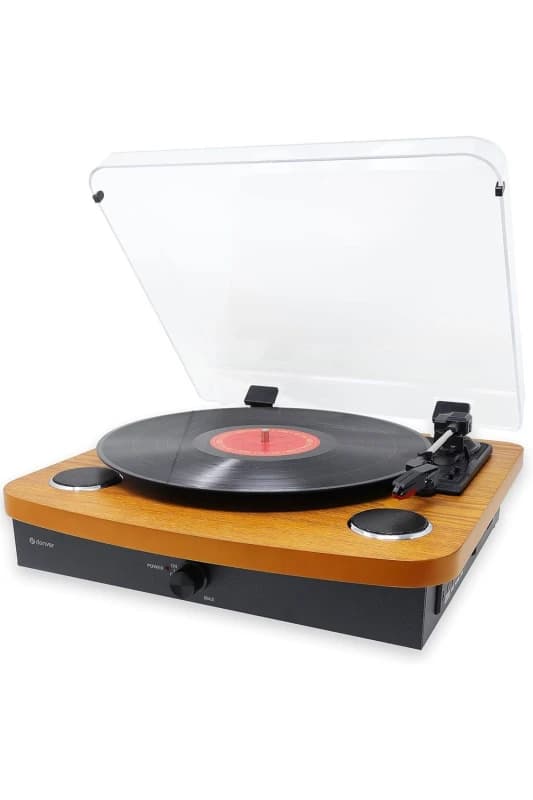 Denver Record Player With Stereo Speakers - Bluetooth - USB & SD Recording - AUX IN & RCA Out in Light Brown Light Brown Unisex