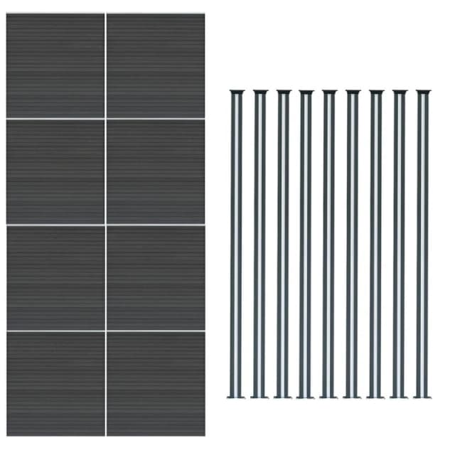 Monstershop Composite Fence Panels & LED Posts 6ft x 46ft - Grey Grey Unisex