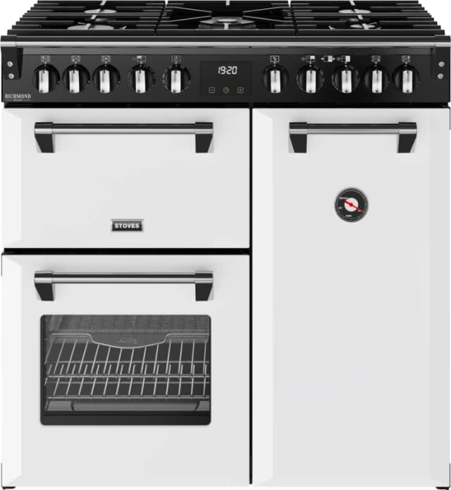 Stoves Richmond Deluxe 90DF 90cm wide Dual Fuel Range Cooker with Gas Hob - Ice White - A Rated