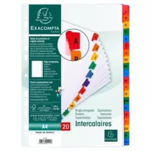 Exacompta Indices Dividers A4, 20 Part A-Z, White, Pack of 10