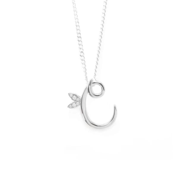 Say It With Winged Diamond Initial Necklace - Sterling Silver - C/18" Size: 18" Silver Unisex 18"