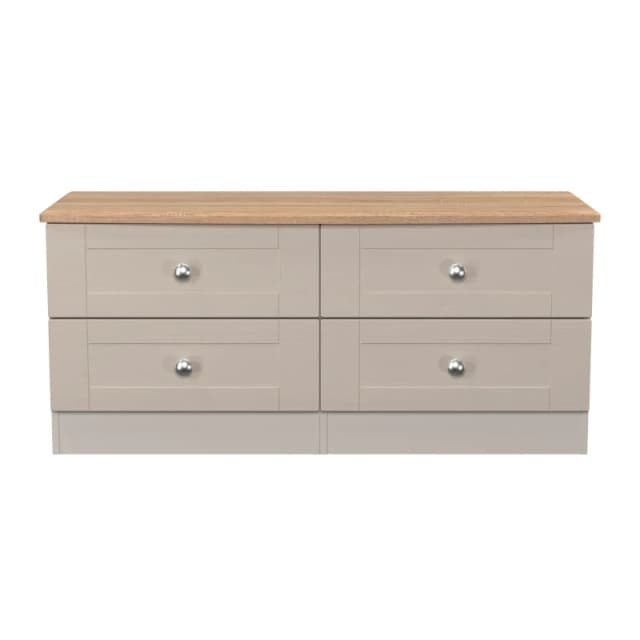 Sussex Ready Assembled Matt Beige & Oak 4 Drawer Wide Chest (H)502mm (W)1117mm (D)414mm