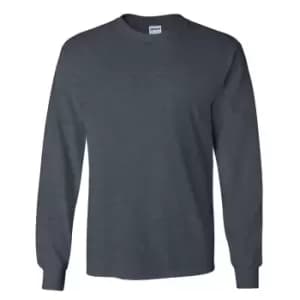 Gildan Mens Plain Crew Neck Ultra Cotton Long Sleeve T-Shirt (L) (Dark Heather)