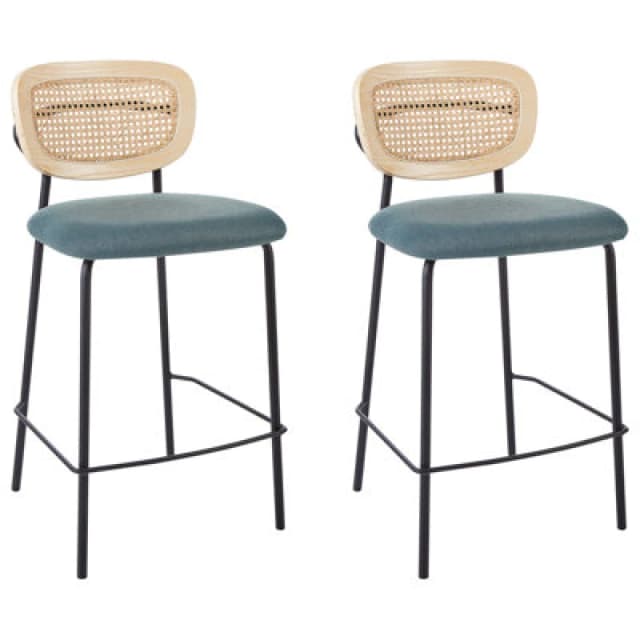 Beliani Set Of 2 Bar Chairs Mayetta Rattan Teal