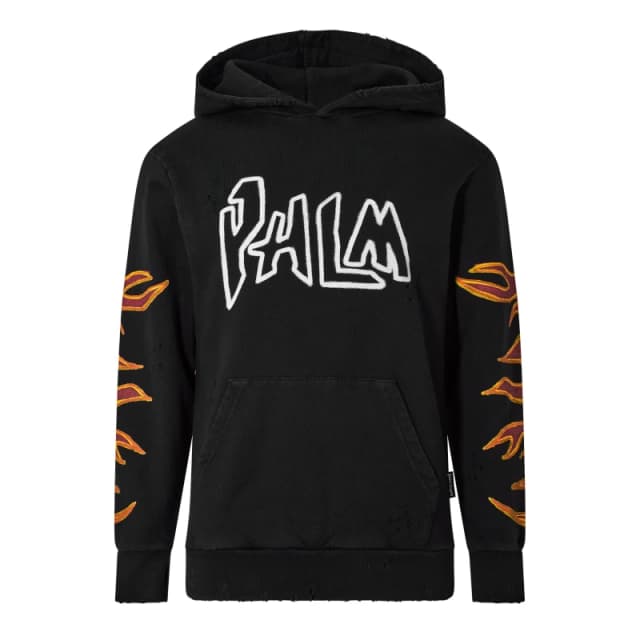 Palm Angels Mens Graffiti Flames Hoodie Black/White male M