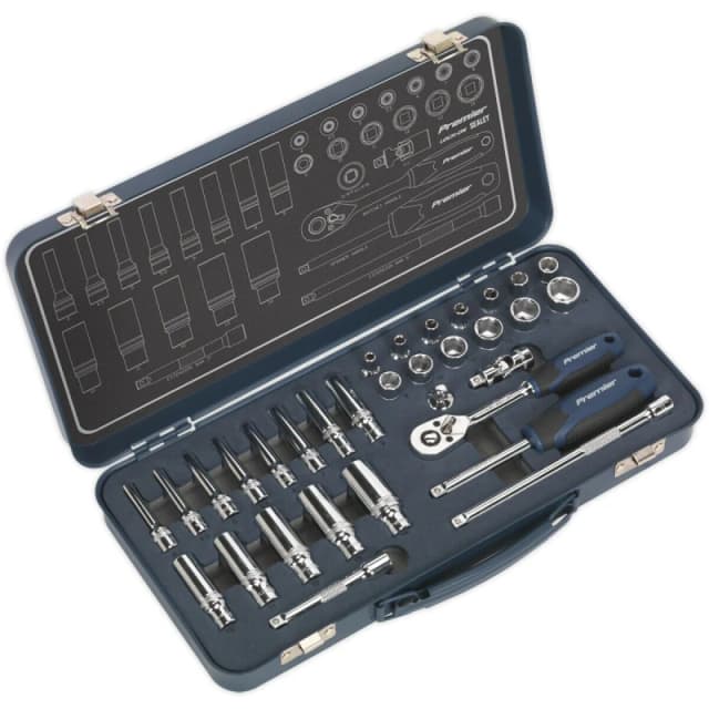 Loops 32 PACK Socket Set 1/4" Metric Square Drive - 6 Point LOCK-ON Rounded Heads Multi