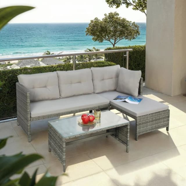 Home Garden Direct Bude - Rattan Corner Sofa Set with Coffee Table - Grey Grey Unisex