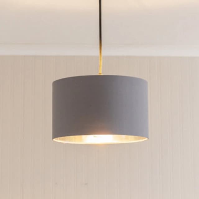 ValueLights ValueLights Reni Grey Fabric with Metallic Chrome Inner Pendant Ceiling Lamp Shade and Bulb Size: 6" Grey 6" Unisex 50594060