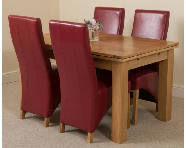 Thats Furniture Richmond 140-220cm Oak Extending Dining Table & 4 Lola Leather Chairs in Red Red Unisex