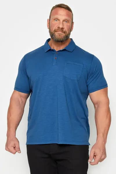 BadRhino Slub Polo Shirt Mid Blue