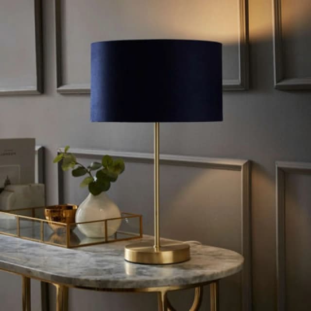 ValueLights ValueLights Charlie Gold Stem Table Lamp Light with Velvet Shade in Navy Size: 10" Navy 10" Unisex 5059406035869