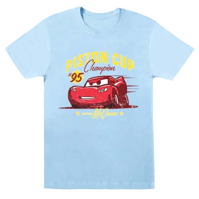 Disney Men Cars Piston Cup Champion T-Shirt in Baby Blue Size: Small Baby Blue S Male 5059568305831