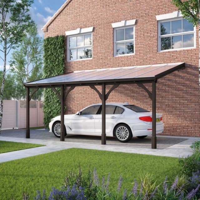 Polycarbonate Roof Car Port 4 Post - Wood - L200 X W650 Cm - Rustic Brown