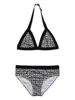 DKNY Girls Multi Logo Bikini, Black, Size Age: 10 Years, Women
