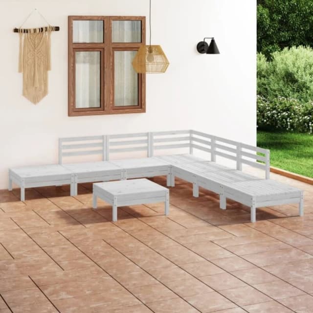 VIDAXL 8 Piece Garden Lounge Set Solid Pinewood White Vidaxl 8720286685358