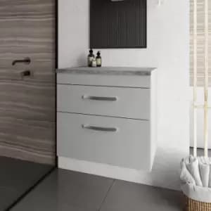 Athena Wall Hung 2-Drawer Vanity Unit with Grey Worktop 600mm Wide - Gloss Grey Mist - Nuie