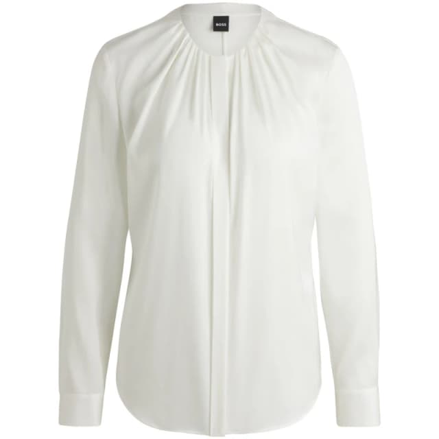 Boss Womens Banorah Long Sleeve Long Blouse Open White female 4 (XXS)