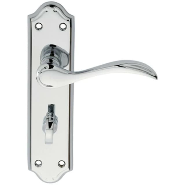Loops PAIR Curved Door Handle Lever on Bathroom Backplate 180 x 45mm Polished Chrome Multi