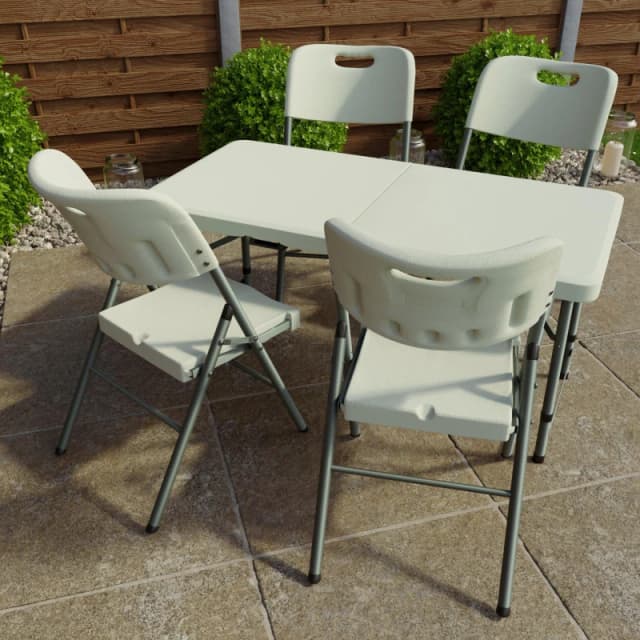 Lassic Outdoor Folding Table 4ft & 4 Folding Chairs White unisex 5 Piece