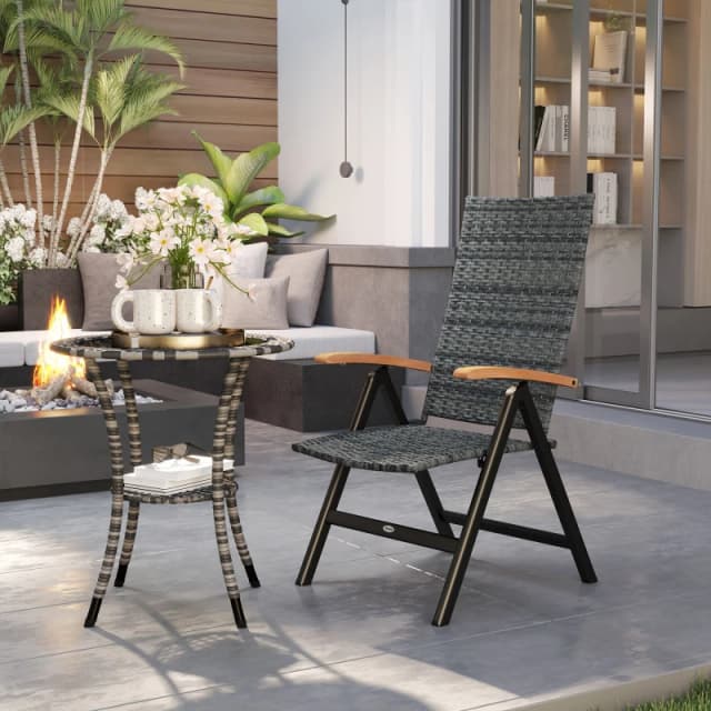 Outsunny Outdoor Folding Rattan Chair - Dining Chair - Grey TJ Hughes 5063603501256