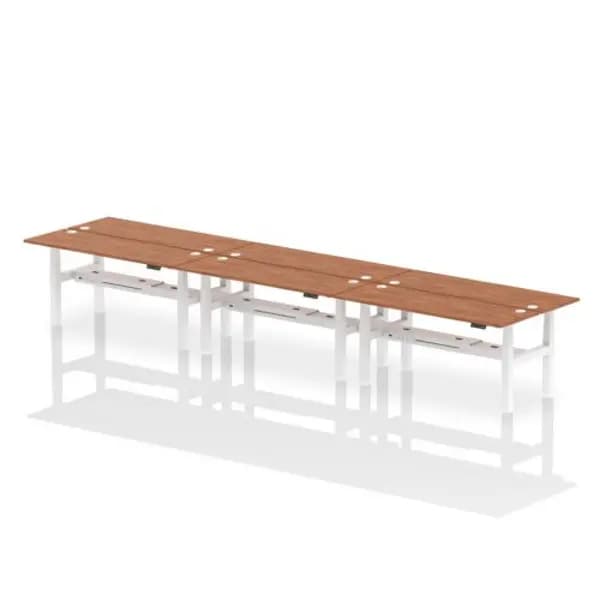 Air Air Back-to-Back 1800 x 600mm Height Adjustable 6 Person Bench Desk Walnut Top with Cable Ports White Frame HASCP6P18600WNTW