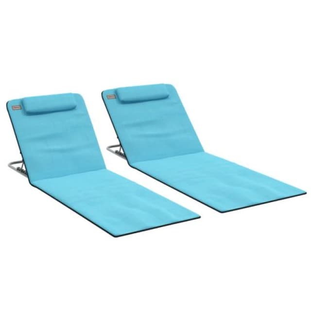 Outsunny 2pk Beach Mat Seat Adjustable Back w/ Bag, Blue 84B-455V70LB