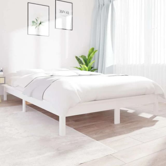Vidaxl Bed Frame White 150X200 Cm Solid Wood Pine King Size, White 820547
