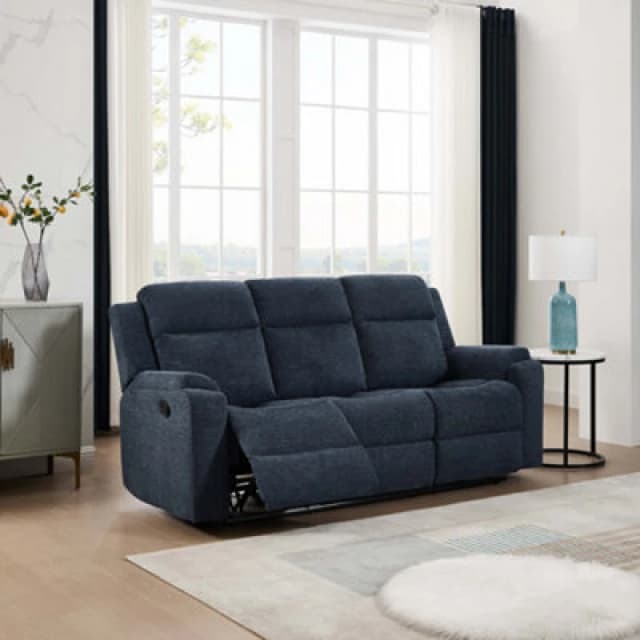 More4Homes Orka 3 Seater Fabric Manual Recliner Sofa Blue