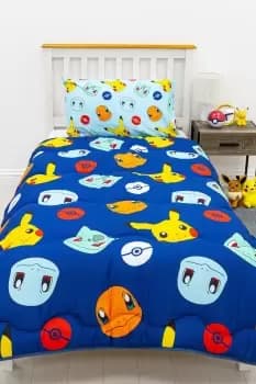 Pokemon Badges 10.5 Tog Coverless Reversible Single Duvet - Blue