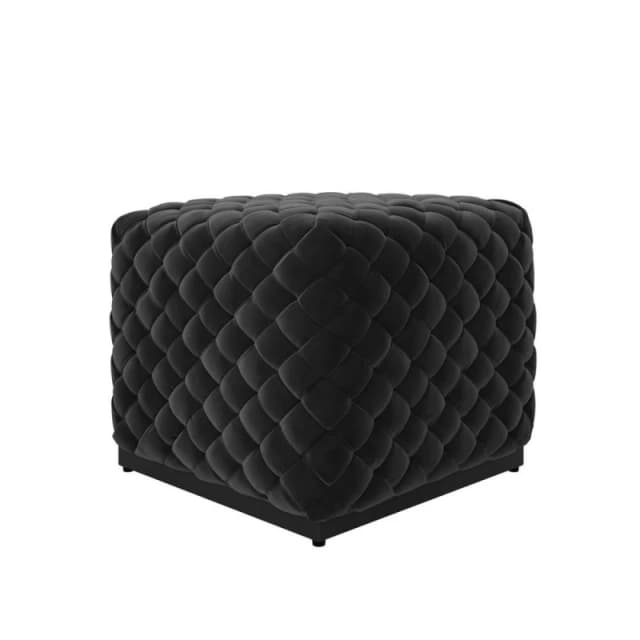 Colline Small Black Pouffe - Velvet/Metal - L50 x W50 x H42cm - Black - Fully Assembled LPDCOLSMLBLAPOU