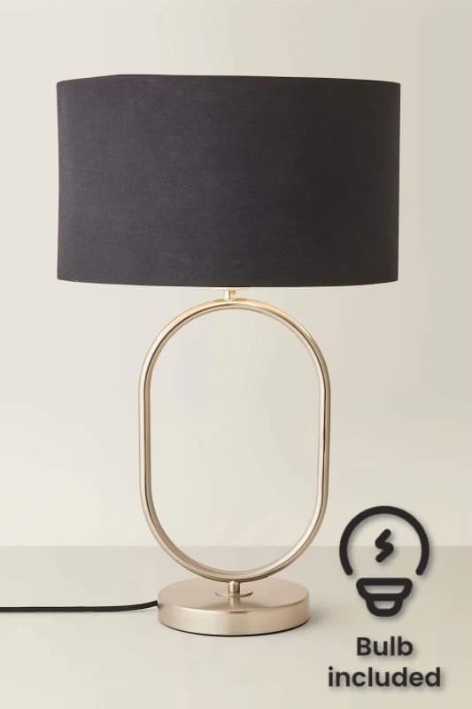 ValueLights ValueLights Antonia Fabric with Chrome Drum Shade Chrome Oval Table Lamp with Bulb in Black One Size Unisex 5059406066818