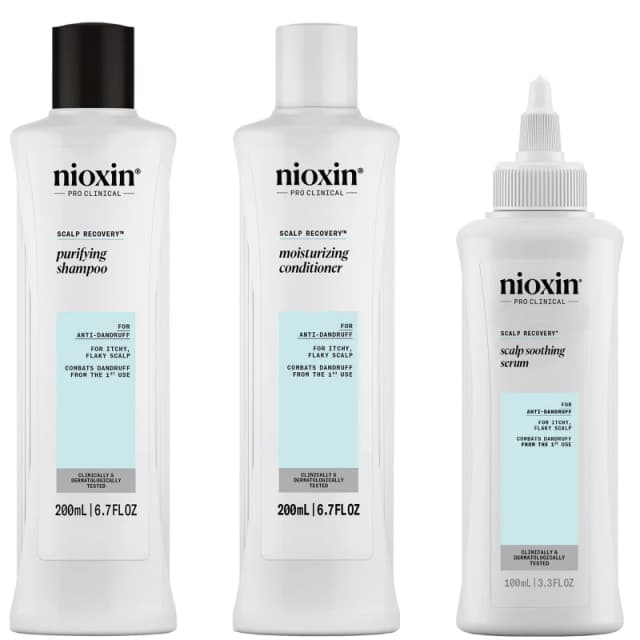 NIOXIN Scalp Recovery System for Anti-Dandruff & Itchy Scalp Relief - Includes Shampoo, Conditioner and Serum
