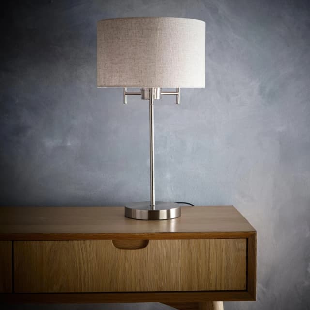 K Living Satin Nickel Table Lamp with a Linen Lampshade Satin Nickel unisex One Size
