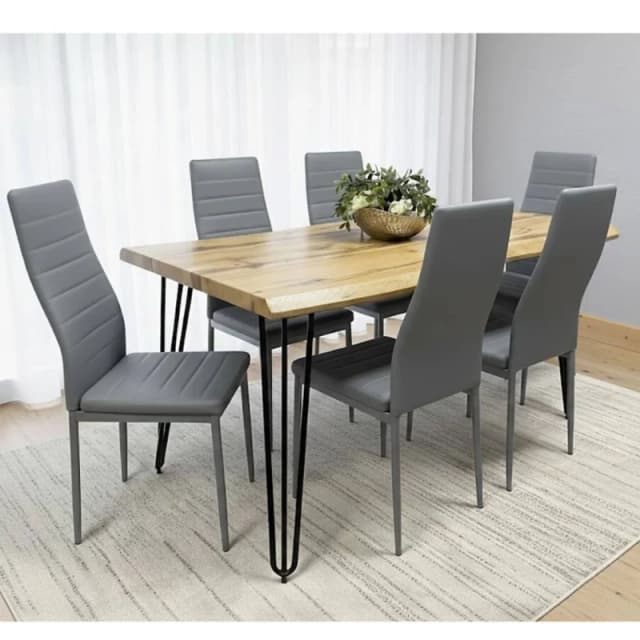 Kosy Koala Dining Table Set With 6 Grey Faux Leather Chairs Kitchen Dining Room Furniture