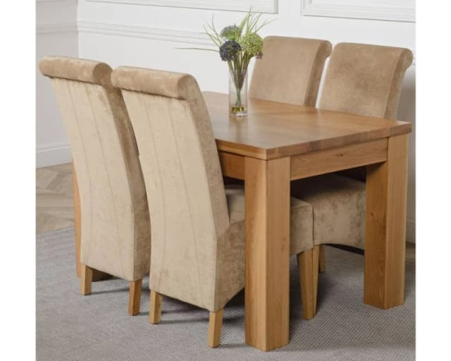 Thats Furniture Dakot 127 x 82cm Oak Small Dining Table & 4 Montana Fabric Chairs in Beige Size: 127 x 82cm Beige Unisex 127 x 82 cm