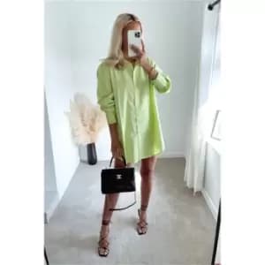 I Saw It First Woven Oversized Dip Hem Shirt Dress - Green
