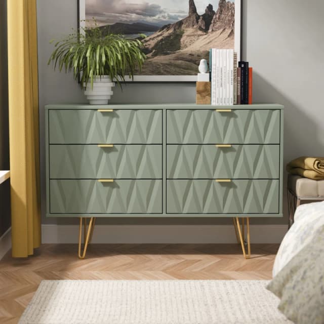 Ready Assembled 2 U Dallas 6 Drawer Wide Chest (Ready Assembled) in Pale Green Pale Green Unisex