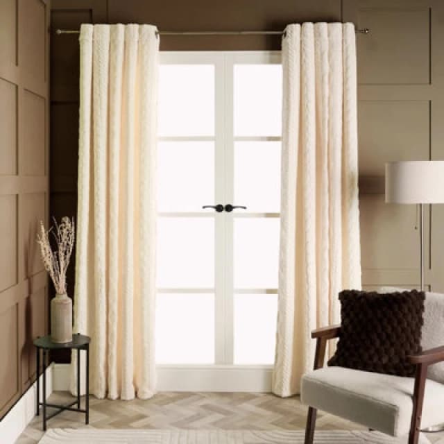 OHS OHS Fleece Cable Knit Curtains Thermal Eyelet Blackout in Cream Size: 168cm width x 229cm drop Cream 168cm width x 229cm drop Unisex 50274342317