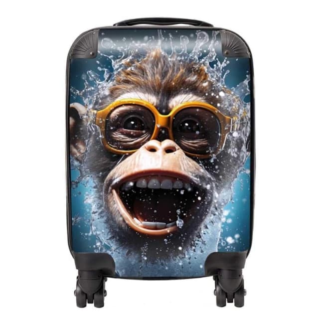 Warren Reed - Designer Splashart Cheeky Chimp Face With Glasses Suitcase in Blue Size: Large Blue Unisex Large