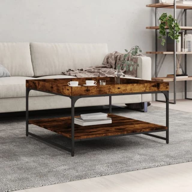 VIDAXL Coffee Table Smoked Oak 80x80x45cm Engineered Wood and Iron Vidaxl 8720845941147