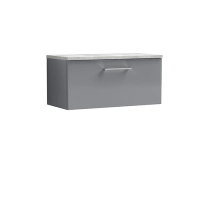 NUIE Nuie Arno Wall Hung 1-Drawer Vanity Unit with Bellato Grey Worktop 800mm Wide - Satin Grey ARN2225LBG