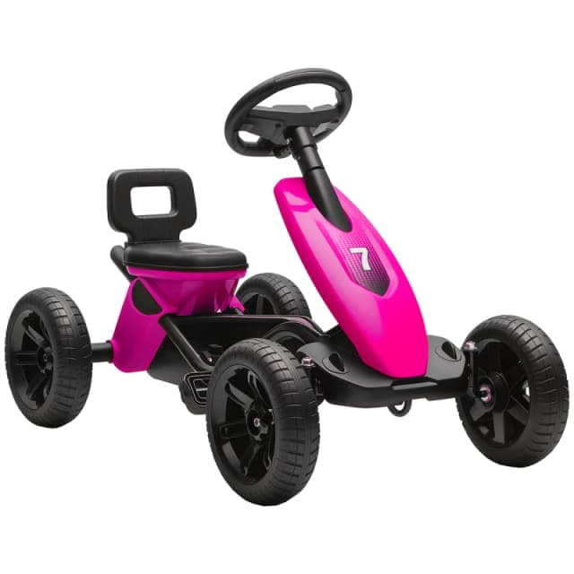 AIYAPLAY Pedal Go-Kart for Kids with Silent EVA Wheels, Metal Frame, Pink 370-397V00PK