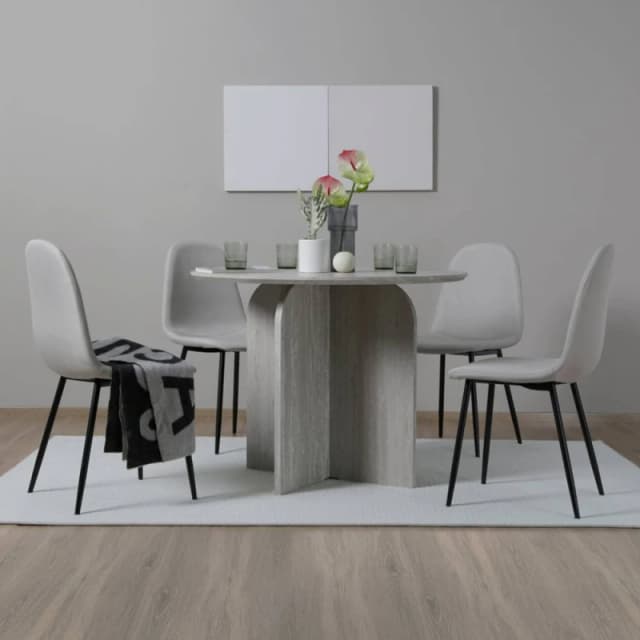 Home Garden Direct NYX Dining Set Round Table in Stone Effect & x 4 Linen Chairs Beige Beige Unisex