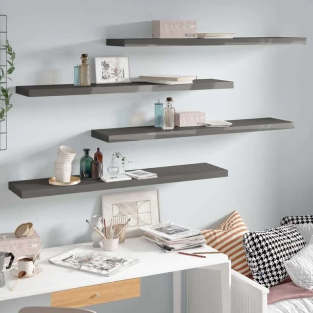 VIDAXL Floating Wall Shelves 4 pcs High Gloss Grey 120x23.5x3.8cm mdf Vidaxl 8720286074329