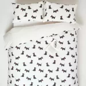 HOMESCAPES Scottie Dog Digitally Printed Cotton Duvet Cover Set, Double - White